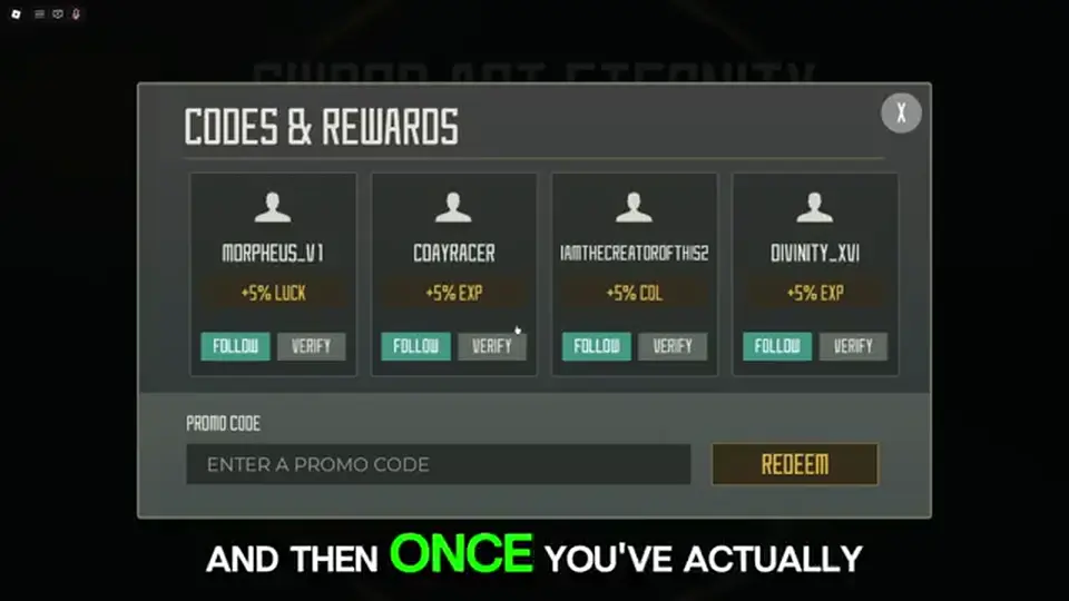 Sword Art Eternity Codes & Rewards on the start screen